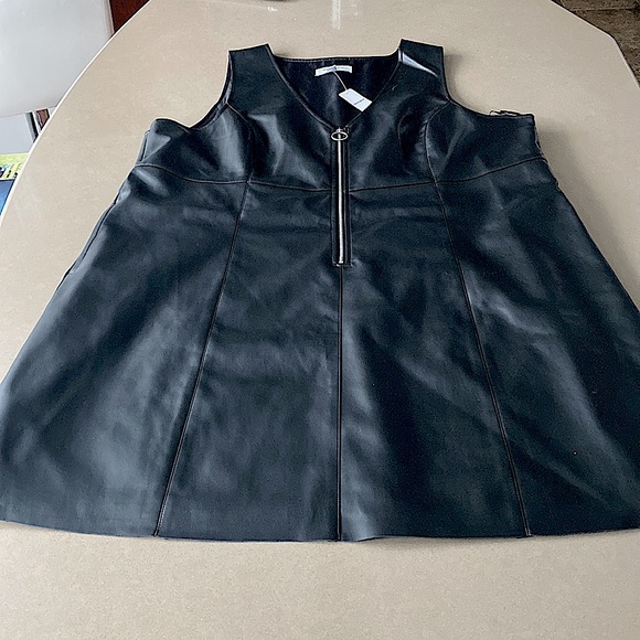 Black leather sleeveless dress. Has black slip insert. - Picture 1 of 3